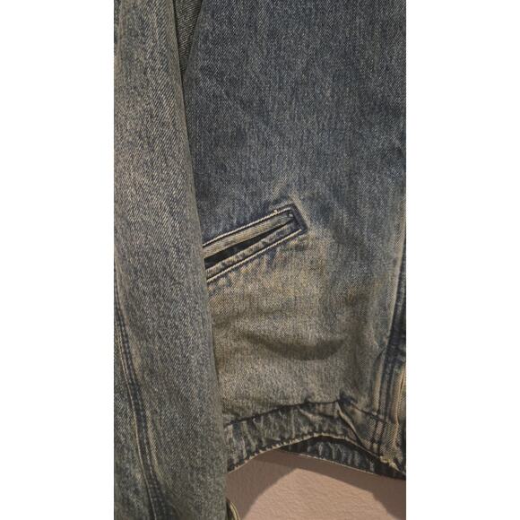 Elwood Petrol Men's Vintage Denim Bomber Jacket Blue with Plaid Lining Size S - Picture 5 of 14